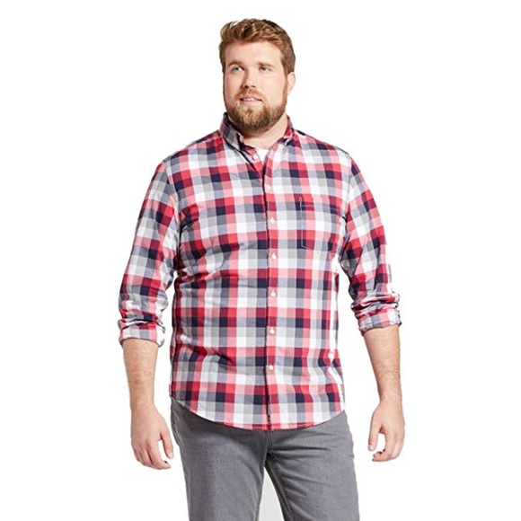 Goodfellow /& Co Men/'s Big /& Tall Red Plaid Standard Fit Flannel Shirt 2XB NWT
